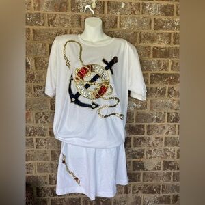 80s Vintage Karla Reid Nautical Glitter Bling Glitz Size L/XL Top & Shorts Art